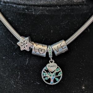 Green and Silver Bracelet Charm with Tree Pendant and LOVE Beads